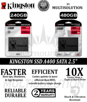 Kingston SSD 240GB – 480GB – A400 SATA 2.5″ Form – 2 Years Warranty