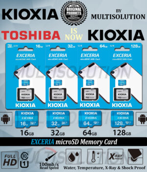 Memory Card KIOXIA (Toshiba) EXCERIA with Adapter – 16GB – 32GB – 64GB – 128GB – 5 Years Warranty – 100MB/s Speed – Full HD Support- Class 10