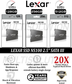 Lexar SSD NS100 2.5″ SATA III – 128GB – 256GB – 512GB – 1TB – 2TB – 2 Years Warranty