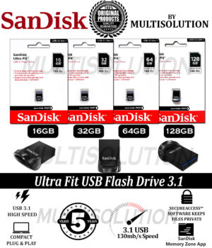 SanDisk 16GB – 32GB – 64GB – 128GB – Ultra Fit USB Flash Drive 3.1 – 5 Years Warranty