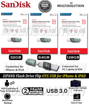 SanDisk iXpand Flash Drive Flip – 256GB – 128GB – 64GB – 32GB – OTG Apple- 2 Years Warranty