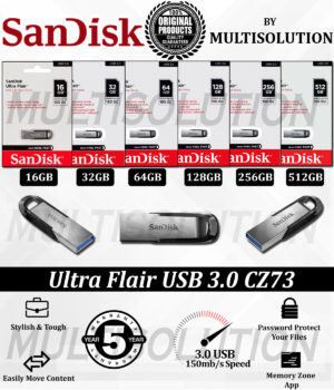 SanDisk Ultra Flair CZ73 USB 3.0 – 16GB – 32GB – 64GB – 128GB – 256GB – 150MB/s Speed – 5 Years Warranty